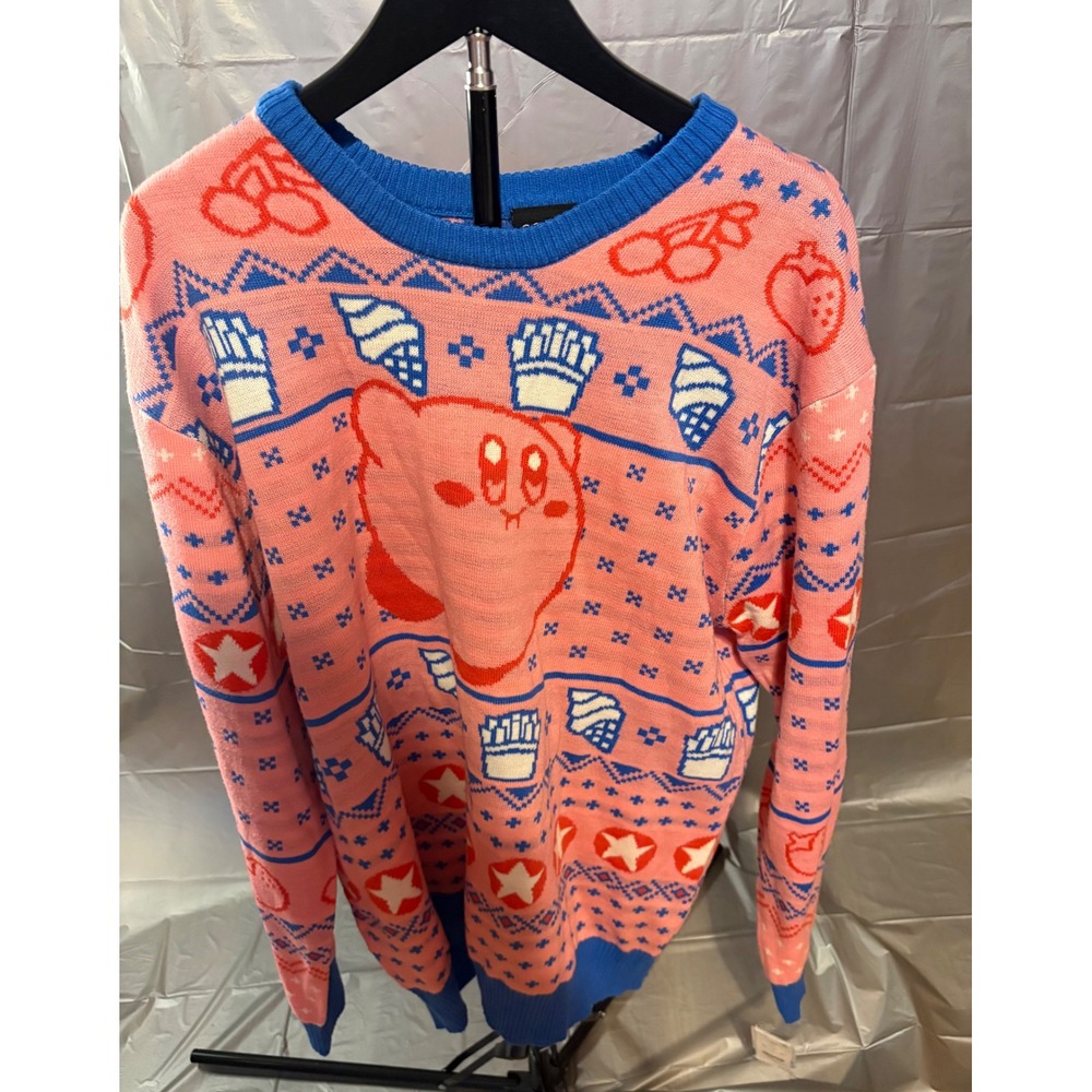 Nintendo Kirby Adult Knit Sweater XXL NWT Pink Blue Ugly Christmas Holiday Gamer